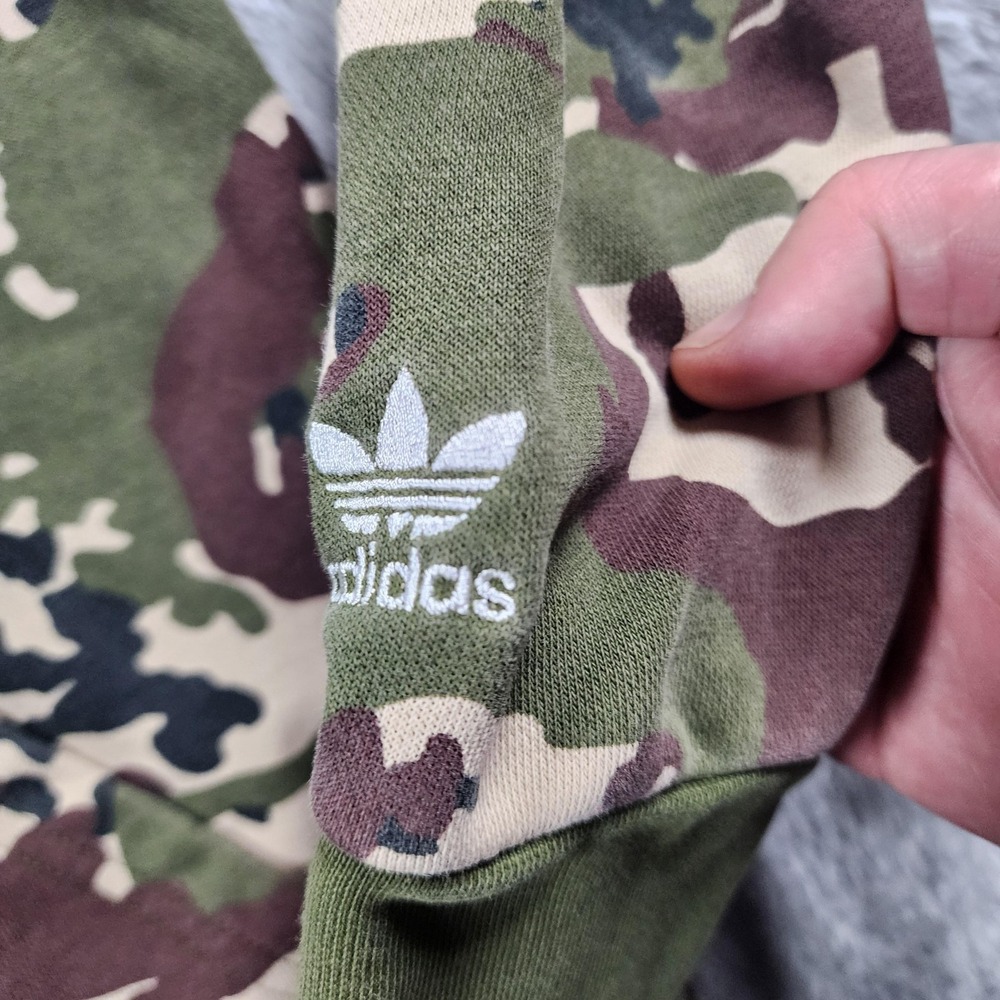 Adidas Originals Hoodie Youth Large Green Camo Trefoil Logo Pullover Fleece - Picture 7 of 11